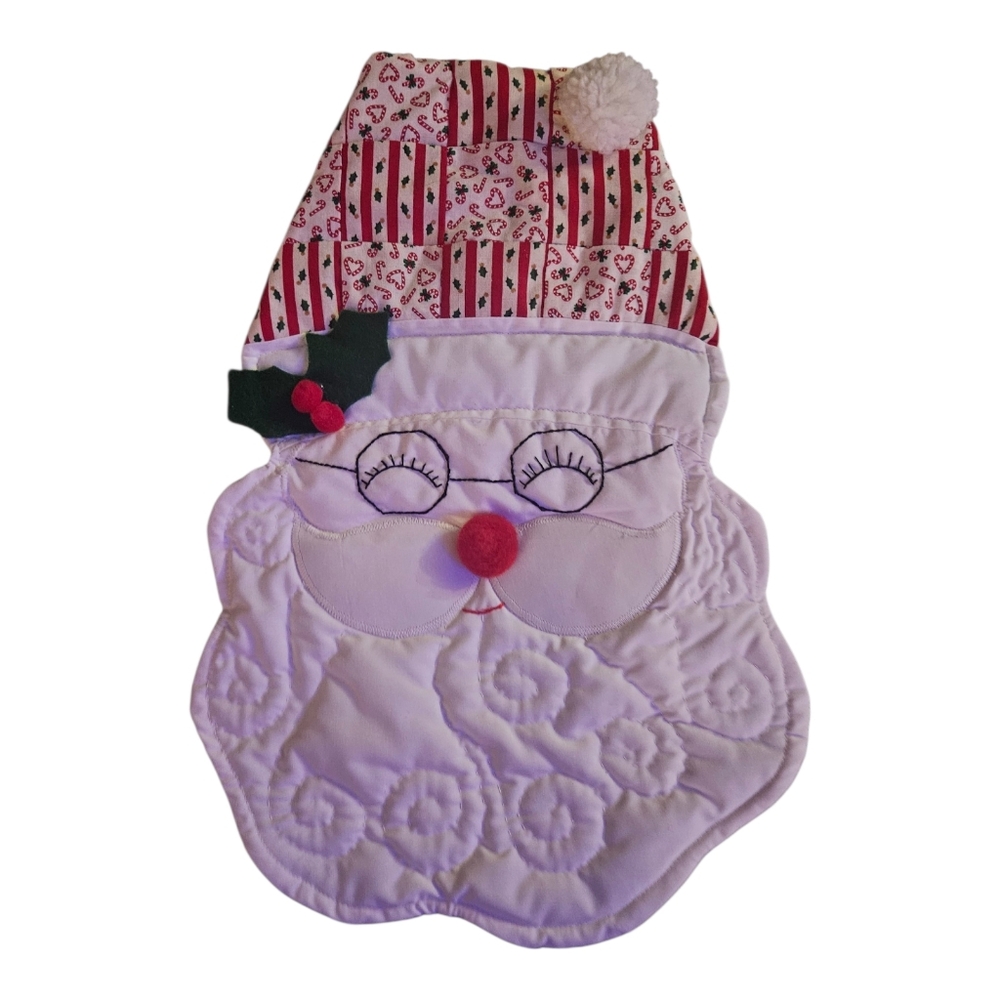 Vintage Quilted Santa Claus Face Wall Door Hanging Christmas Patch Press